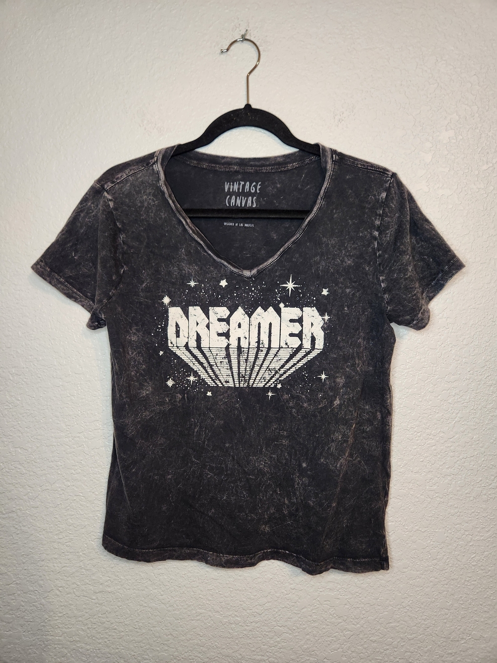 Vintage canvas Dreamer Graphic V-Neck Tee Black size S